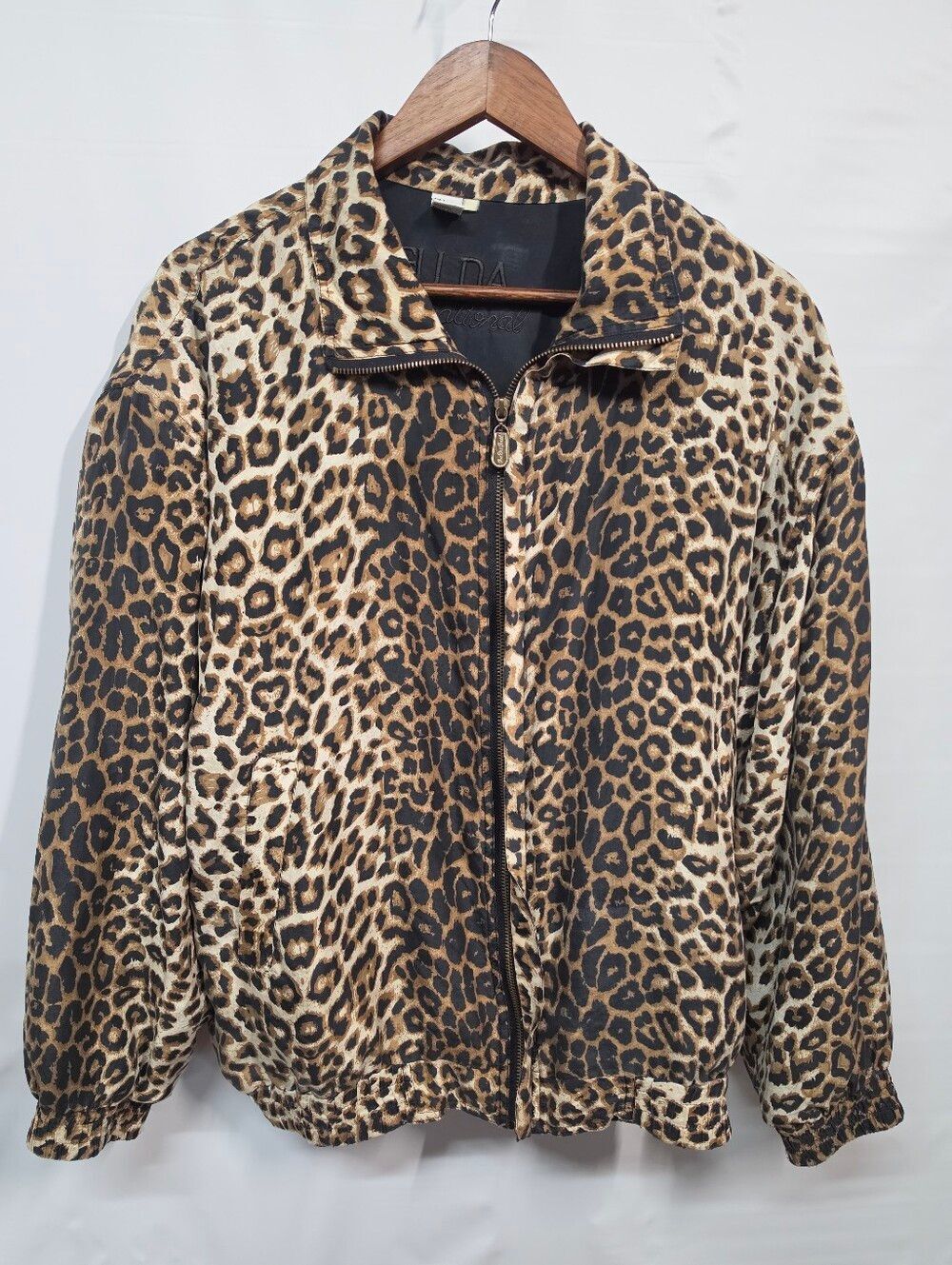 Fuda International 100% Silk Leopard Animal Print Zip Jacket Vintage Y2K XL